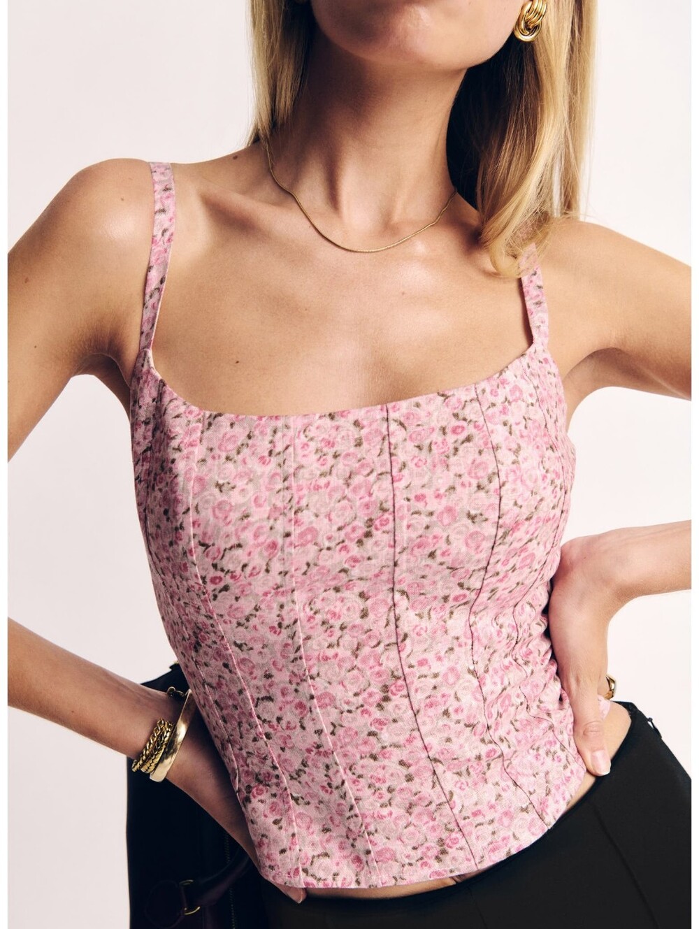 Reformation Hattie Linen Top in Rosin Pink Floral | size 4 -- Worn Once